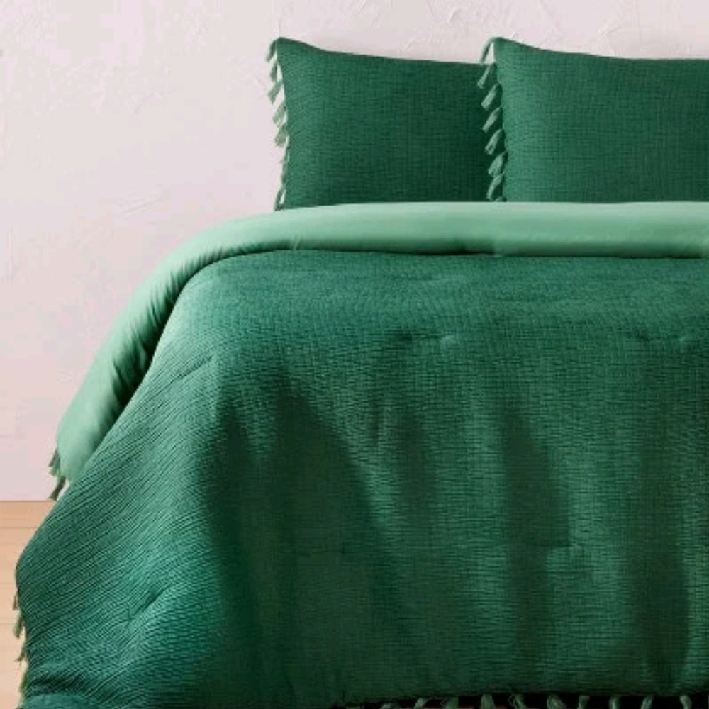 Opalhouse Jungalow Comforter Set Bohemian Fringe Twin 2 Piece Teal Green NEW